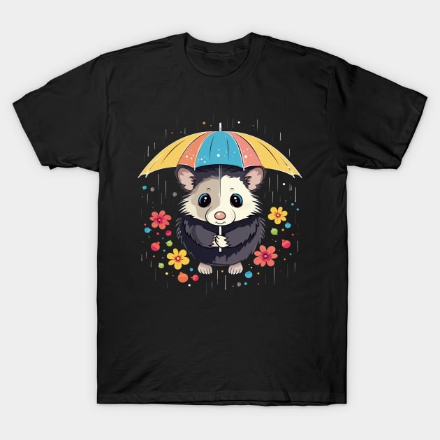 Opossum Rainy Day With Umbrella T-Shirt by JH Mart